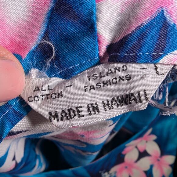 Vtg 1970s Island Fashions Made in Hawaii Blue Floral Sleeveless Shift Dress Sz L - Picture 5 of 5